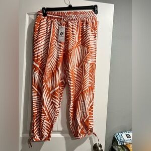 NEW NWT Panama Jack flowy dressy wide leg pants orange white floral L large
